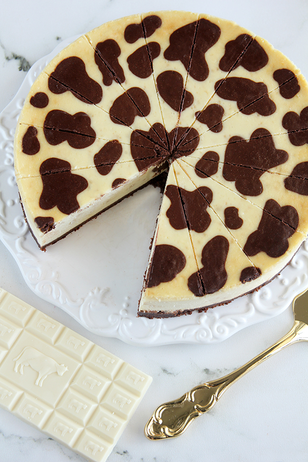 עוגת גבינה אפויה שוקולד וחלבה - עם כתמי פרה